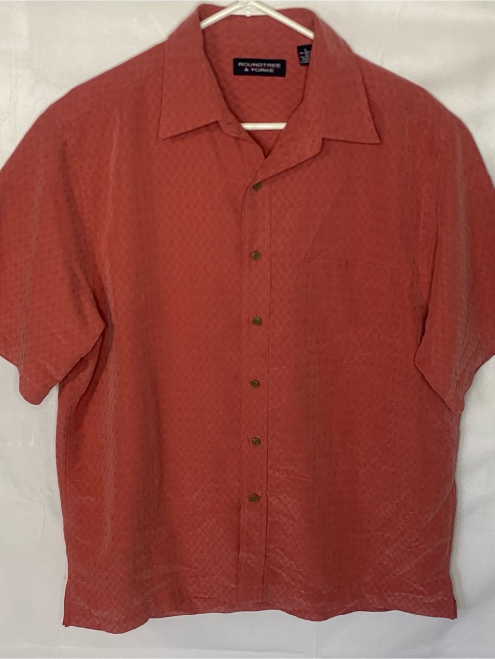Roundtree & Yorke Men's Large Salmon Coral Textured Shirt Modal Polyester Blend